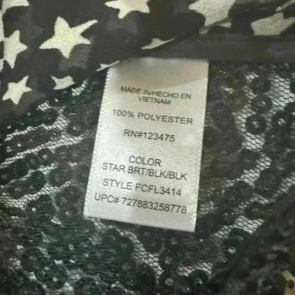 French Connection Small Black Gray Sheer Star Pattern Top Sequined Back - Picture 3 of 4